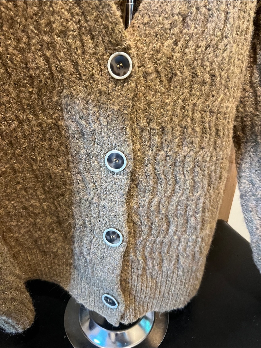 POL Taupe Textured V‑Neck Cardigan with Front Buttons - Picture 4 of 10